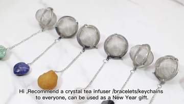 Gold Stainless Steel 304  Wire Mesh Infuser Loose Leaf Tea Ball Tea Strainer with Raw Crystal1