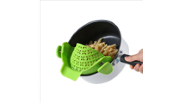 New design fits all pots and bowls kitchen snap n strain strainer silicone clip on food strainer1