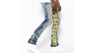 Men Stack Jeans Custom Fashion Logo Letter Printing Embroidery Slim Fit Denim Pants Ripped Stacked Jeans1