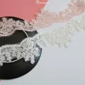 1Yd Warm Pink Ivory Silver Sequins Edge Polyester Embroidery Lace Trim for Bridal Wedding Gown Costume Design Lace Ribbon 8cm