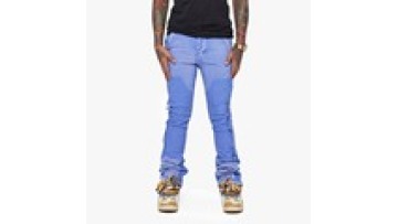 Custom LOGO Men's Ripped Stretch Stacked Skinny Flare Fit Denim Jeans Long Pants1