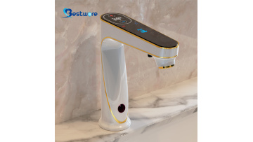 white sensor faucet with gold line
