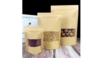 Factory Supply Moisture-Proof Kraft Paper Standing Pouch with Window and Zipper for Food Nuts Cashew Packaging Bag1