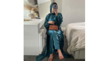 Muslim Saudi Women Eid Modest Satin Belted Open Kimono Abayas 2 Pieces Set Moroccan Gulf Kaftan Islam Clothing Galabia1