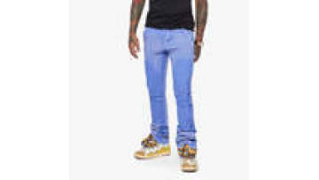 Custom Street Wear Stitching Decoration Blue Washed Denim Jeans Men Skiny Fit Jeans Homme Unisex1