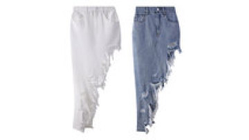 Spring Summer Casual Asymmetrical Long Irregular Ripped Denim Skirt for Woman1