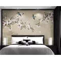 Beibehang Wallpaper mural magnolia hand-painted meticulous flower and bird TV background wall decorative painting 3d wallpaper