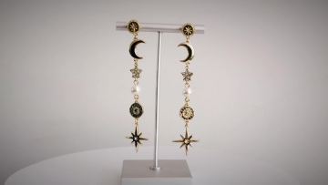 Wholesale 2022 new fashion gold plated star moon pearl girls long drop earrings1