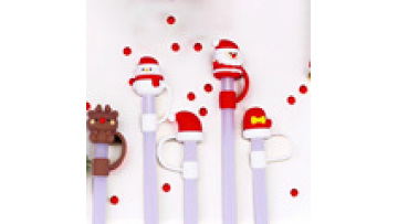Silicone Reusable Cartoon Straw Tips with Christmas Toppers1