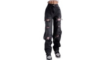 High Quality Black Fashion Damaged Distress Stacked Jeans Bulk Wholesale Women1