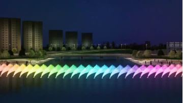 Linear dance lake fountain