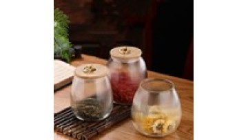 Manufacturers wholesale striped glass tea jars bamboo covered storage Jars kitchen household candy1