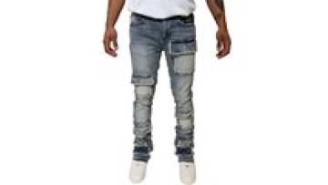 Wholesale Custom Men Stack Ripped Denim Cargo Jeans Pants Distressed Ripped Skinny Stacked Jeans1