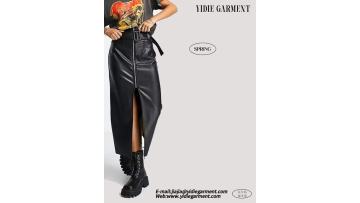 faux leather belted midi skirt with zip