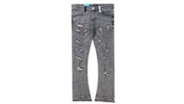 Custom Men Vintage Denim Flare Hip Hop Washed Distressed Pants Ripped Stacked Jeans1