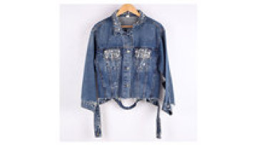 Popular Fashion Fancy Pearl Beaded Denim Coat Long Sleeve Short Tops Medium Blue Beading Jeans Denim Women Jacket With Pearl1