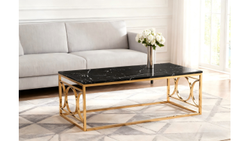 TL-AM59G Elegant Black Marble Pattern Coffee Table with Gold Frame Design
