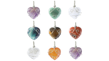30MM love Heart Gemstone pendant wrapped silver wire SP1751S