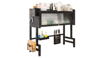 Versatile Metal Over Sink Dish Drying Rack Thickened Carbon Steel Kitchen Storage Organizer with Drain Tray&Dust Proof Cover1