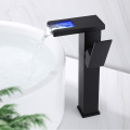 Tuqiu Basin Faucet LED Bathroom Waterfall Faucet Black Brass Basin Faucet. Bathroom Mixer Tap Deck Mounted Basin Sink Mixer Tap