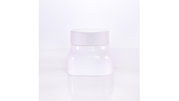 Square shape glass cream jar with white caps