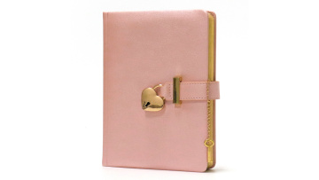 Heart Shaped Locking PU Leather Hard Cover Gold Gild Edge Notebook