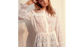 Elegant Flower Hollow Out Eyelet White Cotton Fabric Bohemian Dress1
