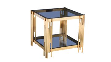 TL-AS21 Gold-Frame Dual-Level Side Table with Grey Glass – Space Intelligent