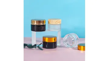 5g 10g 20g 30g 50g 100g Airless Custom Clear Amber Frosted Empty Cosmetic Packaging Jar Foundation Lotion Cream Jar Set Glass Cosmetic Jar with Wood Lid1
