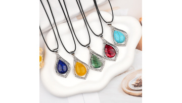 Silver Teardrop Cabs Alloy Stone Pendant SP1952S