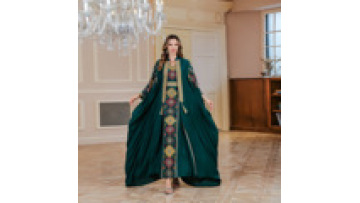Fancy Dresses Embroidery Designs Muslim Dress With Inner Cardigan Open Abaya Turkey Women Dress1