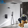 POIQIHY Matte Black Shower Faucet Ceiling Mounted Waterfall Rain Shower Mixers Swivel Spout Bath Shower Set Plastic Handshower
