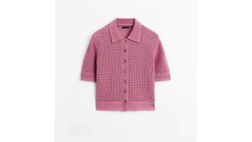 Women's simple casual  hollow short sleeved knit polo shirt