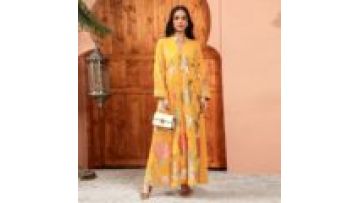 Elegant Muslim Party Long Dresses Particular Neck Embroidery Flower Print Long Dress Dubai Abaya1