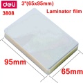 1 BAG 100PCS/lot Deli 3808 thermal laminating film 3"(65x95mm) size 70 mic photo documents PET hot laminator film pouch film