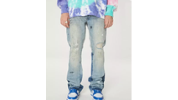 High Quality Custom Laser Print Mens Painted Stylish Flare Denim Jeans for Men1