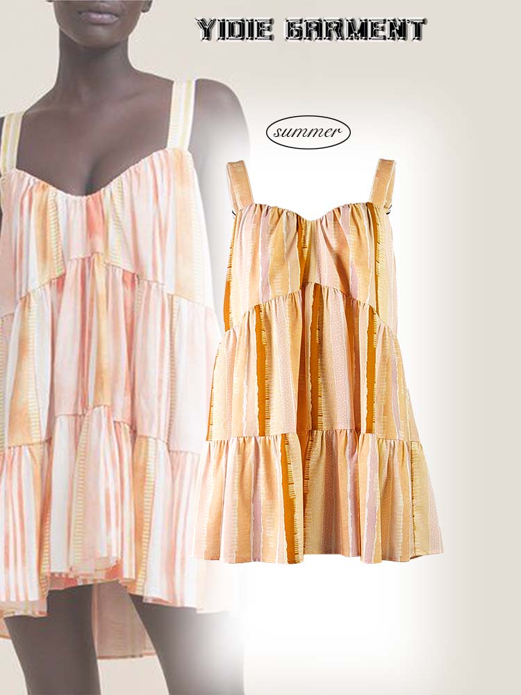 Women S Pink Backless Stripe Print Cake Dress