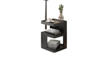 Modern Double C-Shaped Nightstand with Drawer and Metal Frame for Bedroom1