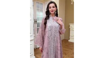 Sequin Embroidered Mesh Abaya Dress
