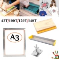 4PCS A3 Screen Printing Kit Aluminum Frame Stretched With 120M/350M Mesh, Hinge Clamp, Emulsion Scoop Coater, Squeegee Board Set