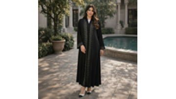 Vintage Modest Women's Islamic Clothing Black Beaded Abaya Dress Robe One Polyester for Eid Dubai Arabic Muslim Women's Fashion1