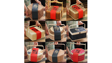 Portable Handle Bamboo Woven Gift Box For Holiday Presents