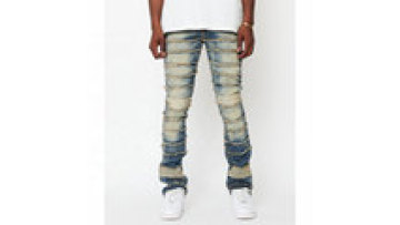 Custom Hip Hop High Quality Blue Wash Stacked Man Jeans Stack Leg Jeans For Man1
