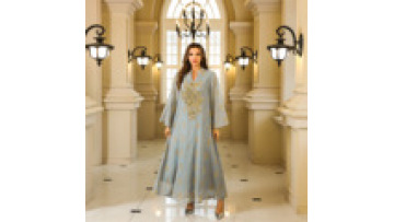 Embroidered Middle Eastern Muslim Women's Dress Dubai Sequined Gown with Full Sleeves and V Neck Turkish Ramadan Jalabiya Abaya1