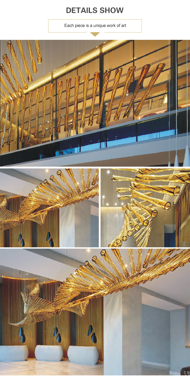 Golden Deluxe glass customized hotel lobby modern chandelier pendant lamp