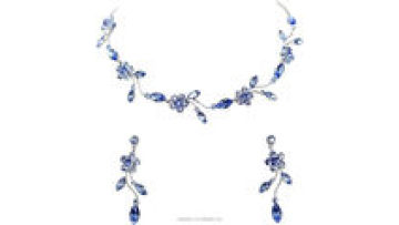 HOYA Women's Blue Leaf Tassel Earrings Set with Marquise Zircon and Floral Design1