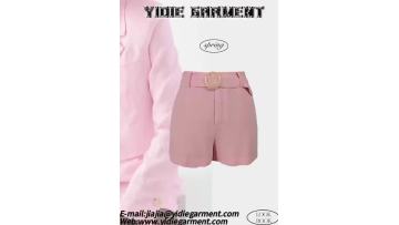 Belted Linen Pleat Pink Shorts Suits