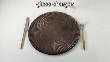 Copper Colored Embossed Round Glass Charger Plates
