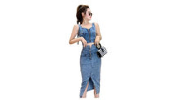 Women Two Piece Set Mini Denim High Split Skirt Jeans Long Skirts Sets1