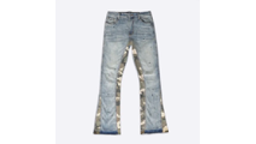 Mens Custom Painted Washed Light Blue Denim High Waist Flared Jeans Men1